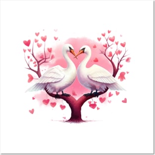 Valentine Kissing Goose Bird Couple Posters and Art